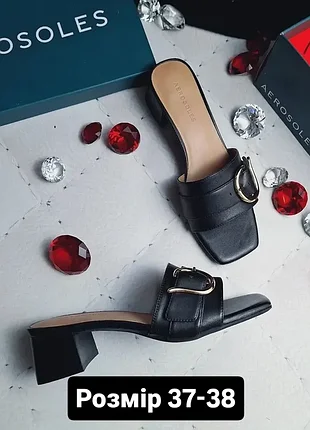 Aerosoles оригінал чорні шкіряні босоніжки сабо на невеликих підборах