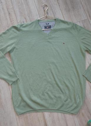Пуловер свитер свитшот демисезонный тренд салатовый 100% хлопок бренд tommy hilfiger 3xl