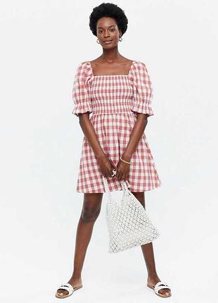 Платье в клетку из натуральной ткани