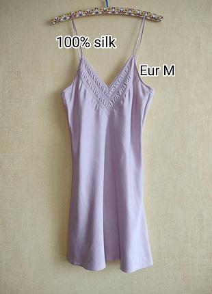 Шелковая рубашка amorette collection 100% silk комбинация сиреневая на бретельках