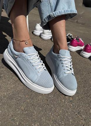 Кеди натуральна шкіра перфорація блакитні