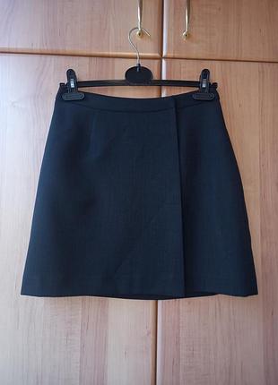 Новая серо-синяя женская классическая короткая мини юбка на запах zero.