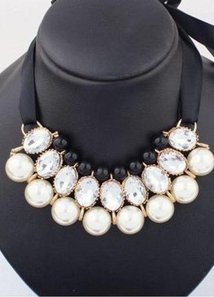 🏵красивое колье с бусинами на лентах, новое! арт.1721