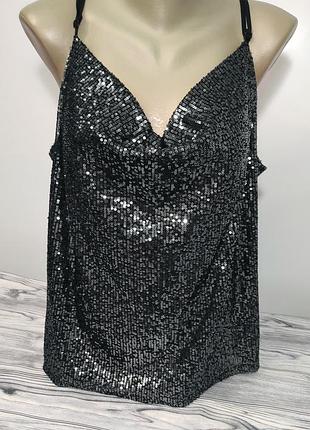 Женская черная майка топ на бретелях с пайетками блестками р.54 ++ george на подкладке