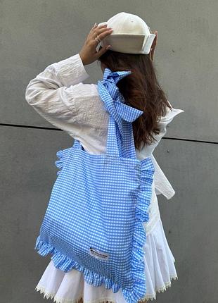 Стильна сумка-шопер у клітинку з мереживом