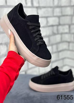 Кеди на потовщеній підошві натуральна замша