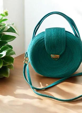 Блакитна кругла сумка із бавовняного шнура