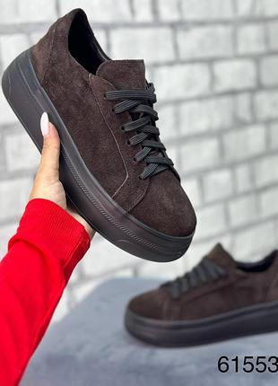 Кеди на потовщеній підошві натуральна замша