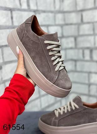 Кеди на потовщеній підошві натуральна замша