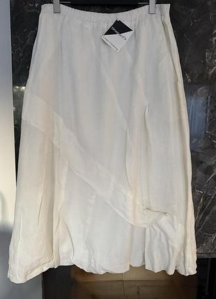 Льняная белая юбка в стиле бохо 💣 с карманами