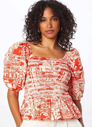 Брендовая хлопковая блузка жатка "river island" с рукавами-буфами. размер uk12/eur38.