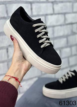 Кеди на потовщеній підошві натуральна замша