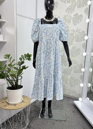 Розкішна натуральна котонова сукня у квіти, р.16