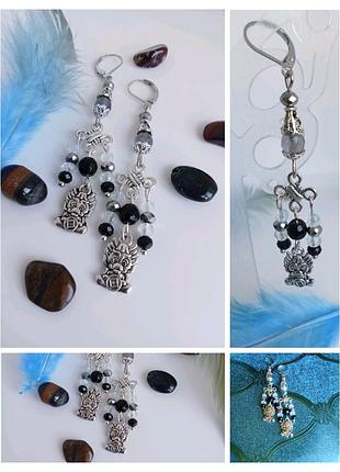 Шарики. серьги. натуральные камни. авторские украшения. звездный дракон желаний.