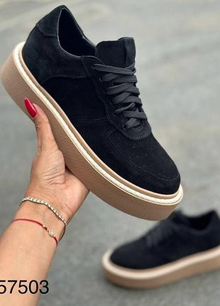 Кеди на потовщеній підошві натуральна замша