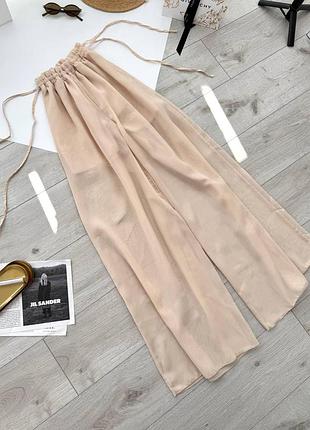 Женские летние прозрачные шифоновые брюки брюки с шортиками шортами палаццо широкие свободного кроя легкие