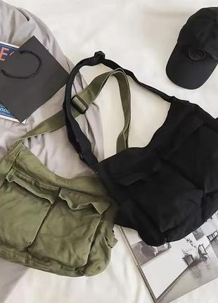 Сумка унісекс хаки  велика харадзюку японський стиль