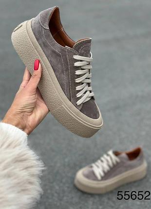 Кеди на потовщеній підошві натуральна замша