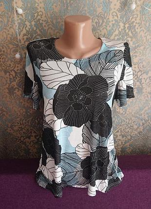 Красивая летняя блуза в цветы большой размер батал 50 /52 блузка футболка