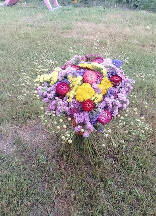 Букет из сухоцветов, кермек+лаванда+гелихризум+лён+деревой