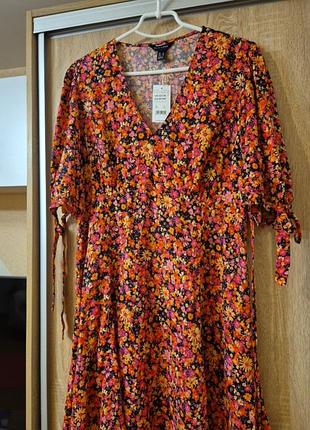 Крута сукня батал платье трареция мини платье в цветы платье штапель хлопок xl