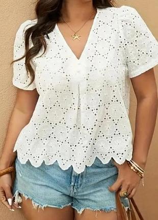Женская белая блузка блуза рубашка прошва вышивка перфорация ришелье бренд shein, р.s