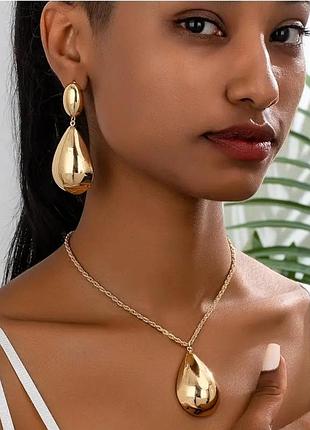 Набір біжутерії кулон на ланцюгу та сережки великі краплі, 1194