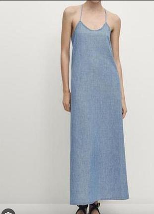 Брендовое платье сарафан макси на брителях massimo dutti ддинсовое платье сарафан с карманами массимо дутти