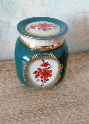 Чайница зеленая с золотом цветы ссср