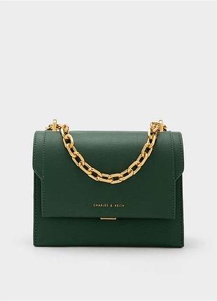 Сумка charles & keith front flap chain handle crossbody — dark green