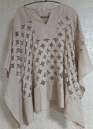 Оверсайз блузка блуза сорочка стиль бохо boho 100%льон made in italy