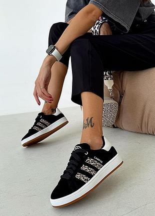 Кеди campus жіночі кросівки чорні на білій підошві з натуральної замші 9445