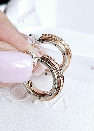 Серебряные серьгиpandora двухцветные из паве