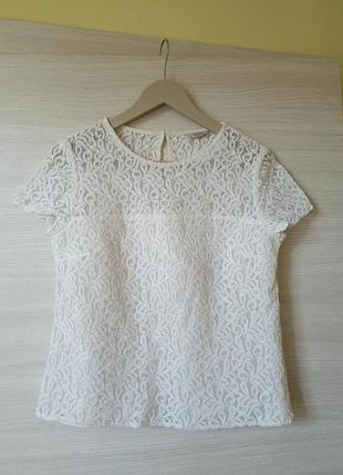 Футболка ажурна з високоякісного мережива від бренду jack wills  розмір s,  у молочному кольорі