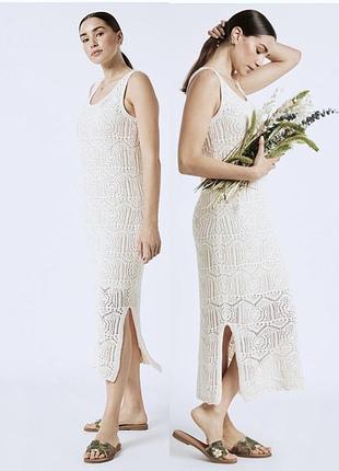 Платье трикотажное вязаное ажурное миди кроше