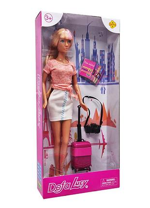 Дитяча лялька з валізою та фотоапаратом defa 8377, 29 см помаранчевий