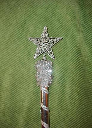 Посох св. николая/деда мороза деревянный цельный - северное сияние