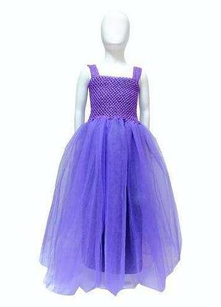 Детское длинное фиолетовое платье с пышной юбкой