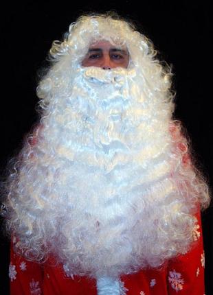 Борода 80 см 220 г + парик 180 г белые св.николая/санта клауса/д.мороза/старца/колдуна, № 26 лучший