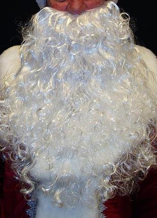 Борода біла 40 см 70 г св. миколая/санта клауса/діда мороза/старця/чаклуна - красунчик-мороз