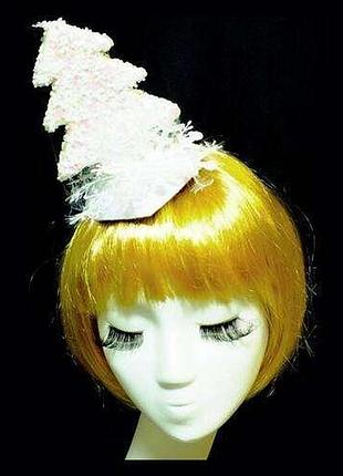 Елочка. шляпка новогодняя белая c фатином