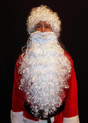 Борода 60 см 140 г + парик 125 г белые св.николая/санта клауса/д.мороза/старца/колдуна, №4 владыка зимы
