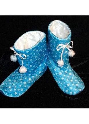 Сапожки женские карнавальные (35-36) вика. голубые со снежинками. велюр. меховые бубоны
