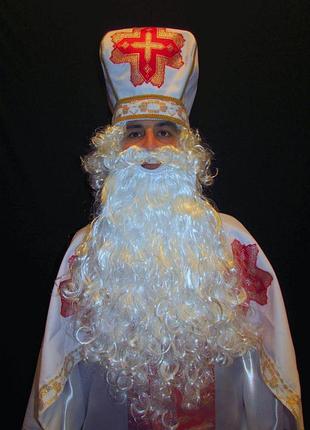 Борода белая 55 см 125 г св. николая/санта клауса/деда мороза/старца/колдуна - знатная