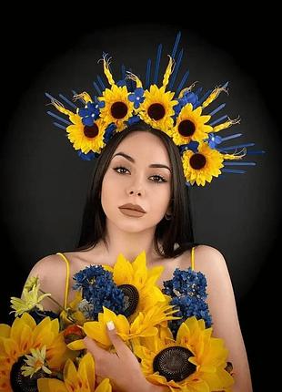 Обруч ярослава желто-голубой с подсолнухами