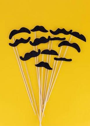 Усы черные фетровые для фотосессий и карнавала. комплект из 6 штук