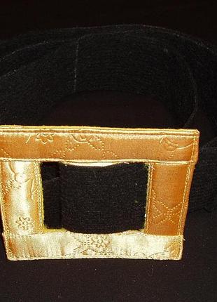 Ремень пояс карнавальний чёрный с золотой атласной пряжкой (167х7 см)