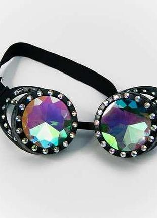 Окуляри стимпанк гогли калейдоскоп із заклепками (чорні)