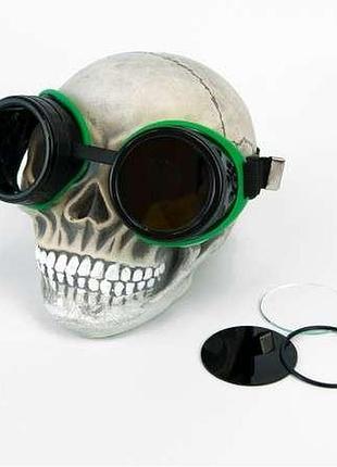 Окуляри стімпанк гогли авіатори (чорні із зеленим)