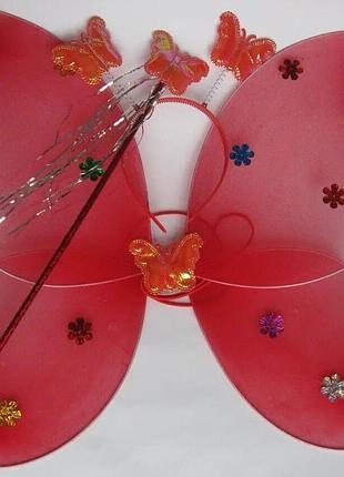 Костюм набор детский фея бабочка (крылья 48х35, ободок, палочка) для карнавала красный